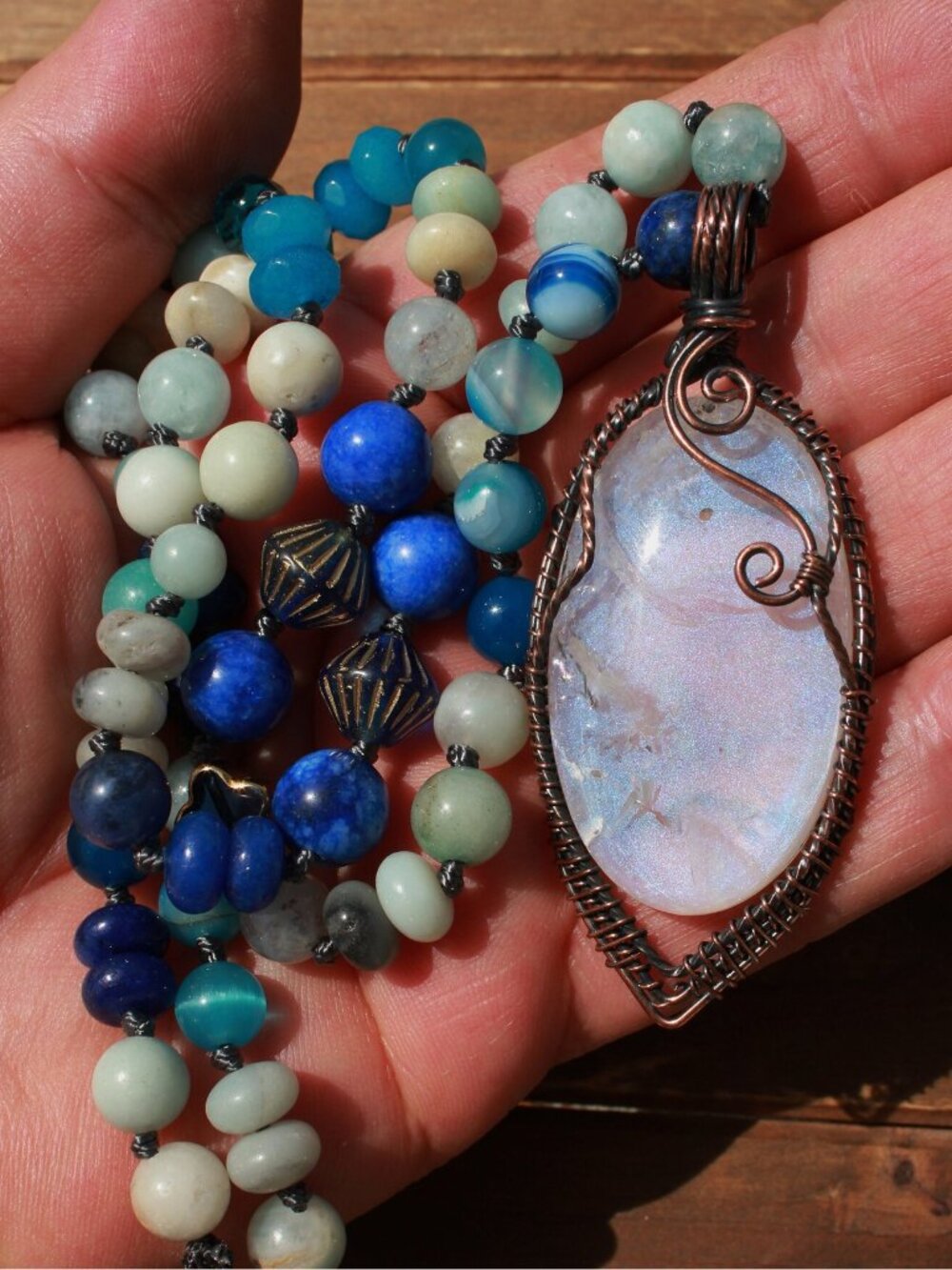 Shades of Blue Huge Moonstone Beaded Necklace